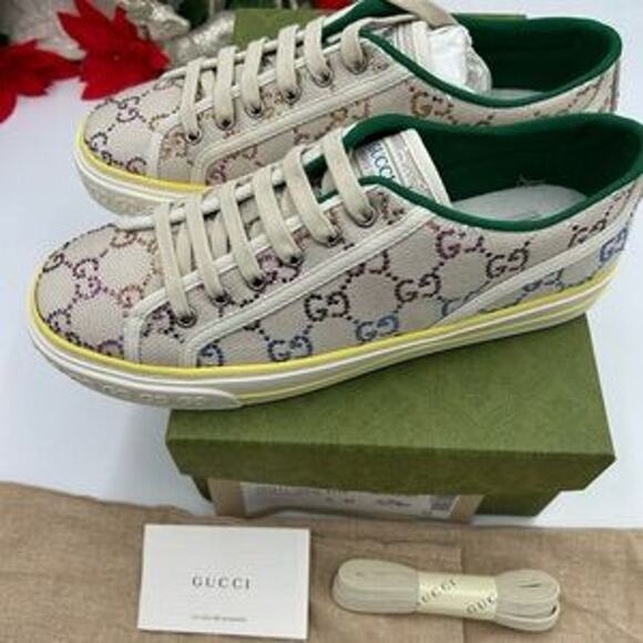 Women's Gucci tennis 1977 low top sneakers in canvas with multicolor crystals 40 - Picture 5 of 12